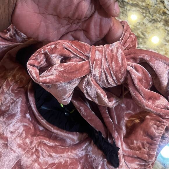 Kimchi Blue Pink Crushed Velvet Mini Dress Puff Sleeve Tie Back Fairycore Size S - Picture 6 of 8